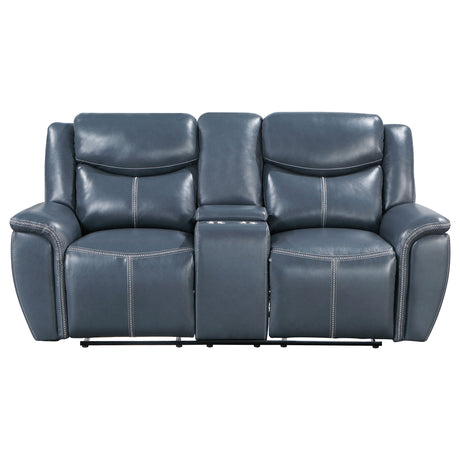 Motion Loveseat - Sloane Upholstered Motion Reclining Loveseat with Console Blue