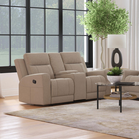 Brentwood Upholstered Motion Reclining Loveseat Taupe - sold by Home Elegance USA