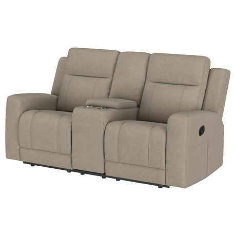 Brentwood Upholstered Motion Reclining Loveseat Taupe - sold by Home Elegance USA