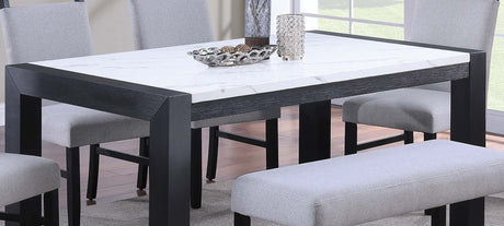Modern Style Dining Table 4x Side Chairs Dining Bench White Faux Marble Top Table Bench 4x Chairs Wooden 6pc Dining Set - sold by Home Elegance USA