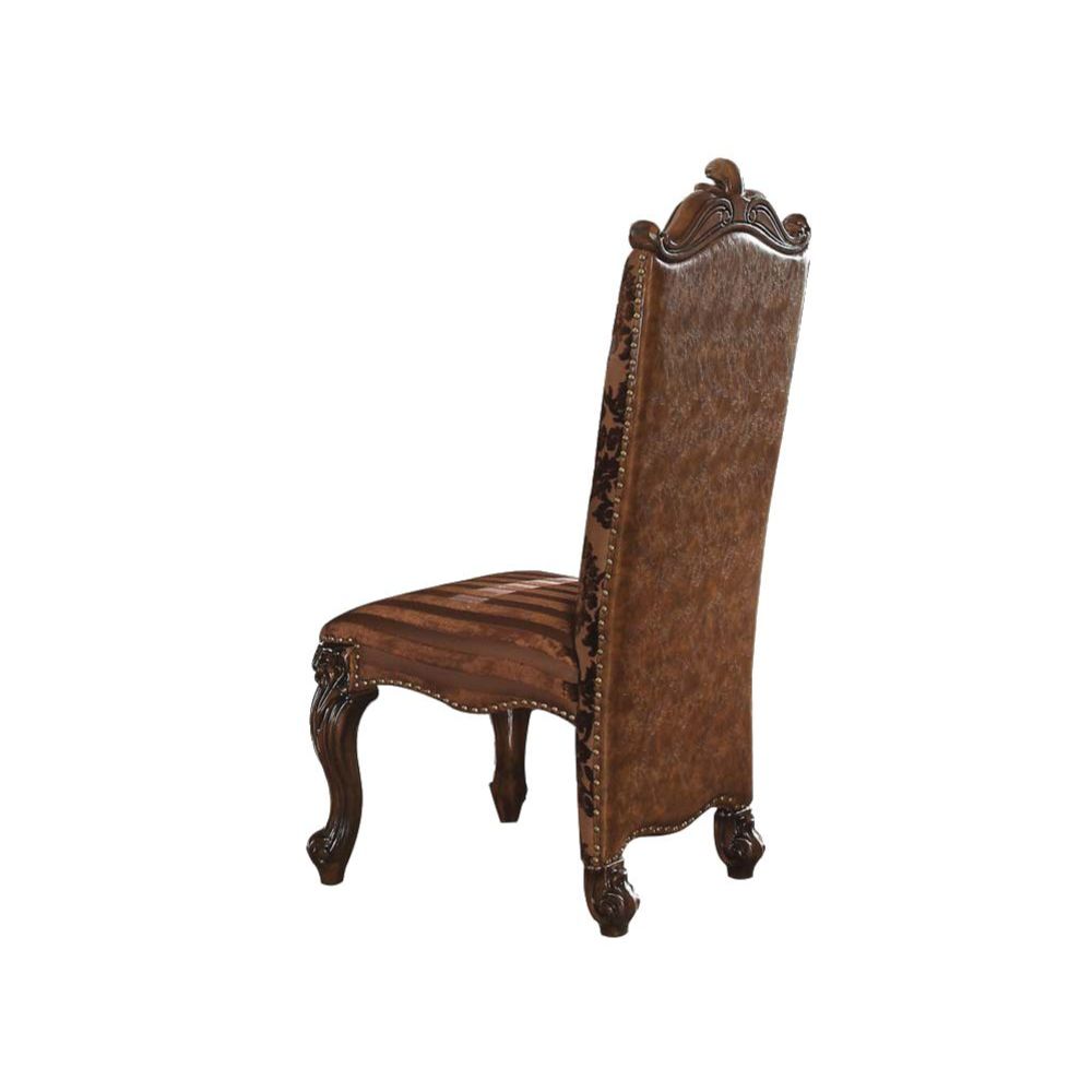 Acme - Versailles Side Chair (Set-2) 61102 Two Tone Light Brown Synthetic Leather /Fabric & Cherry Oak Finish