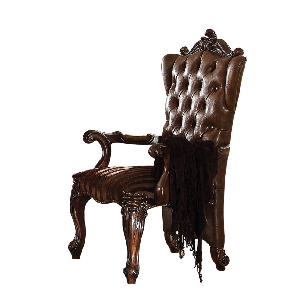 Acme - Versailles Arm Chair (Set-2) 61103 Two Tone Light Brown Synthetic Leather /Fabric & Cherry Oak Finish