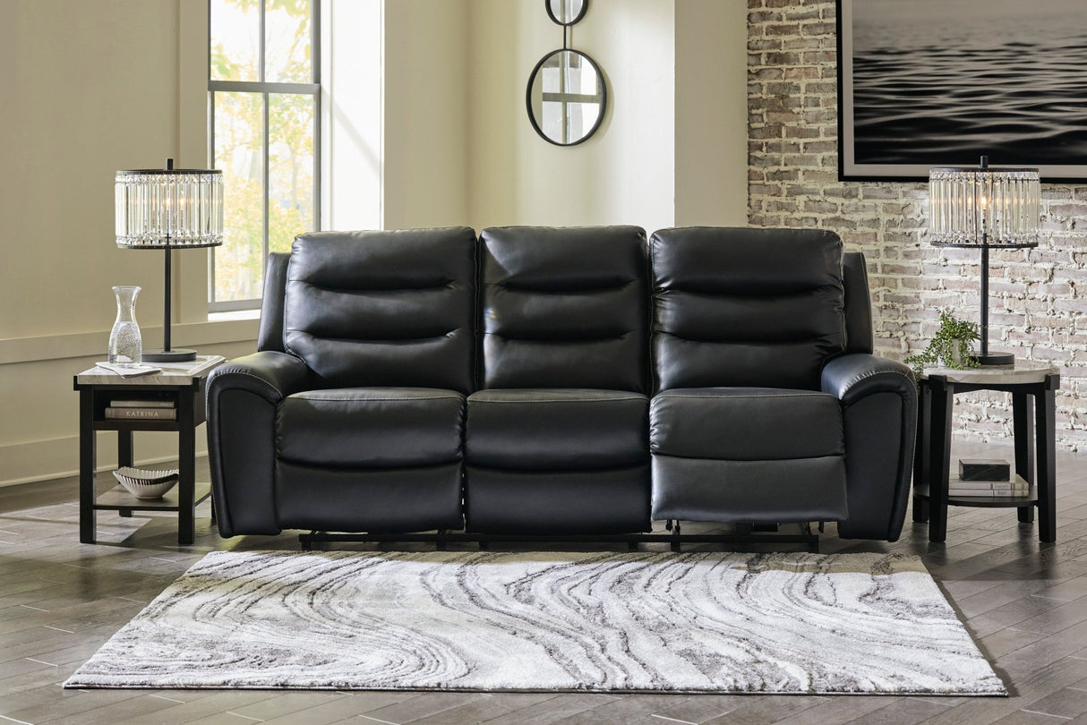 Ashley Black Warlin PWR REC Sofa with ADJ Headrest - Faux Leather | Home Elegance USA