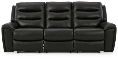 Ashley Black Warlin PWR REC Sofa with ADJ Headrest - Faux Leather