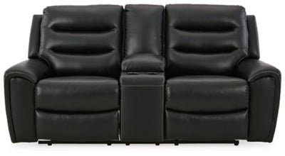 Ashley Black Warlin PWR REC Loveseat/CON/ADJ HDRST - Faux Leather | Home Elegance USA