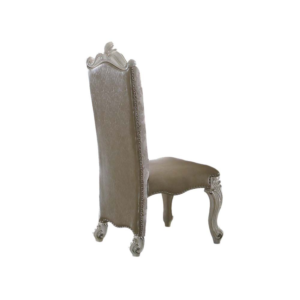 Acme - Versailles Side Chair (Set-2) 61132 Vintage Synthetic Leather /Fabric & Bone White Finish