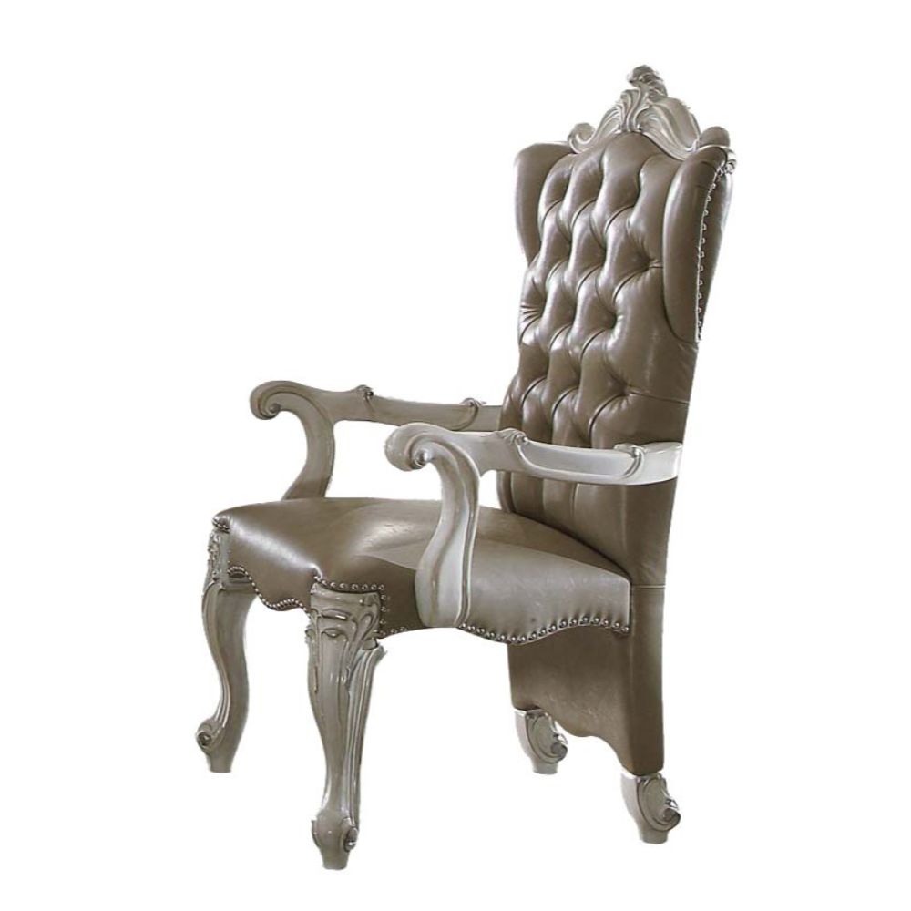 Acme - Versailles Arm Chair (Set-2) 61133 Vintage Synthetic Leather & Bone White Finish