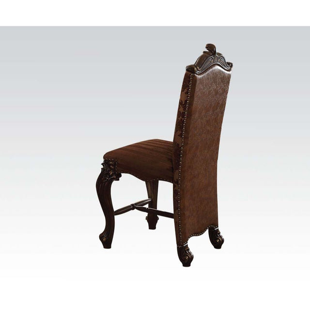 Acme - Versailles Counter Height Chair (Set-2) 61157 Two Tone Light Brown Synthetic Leather /Fabric & Cherry Oak Finish