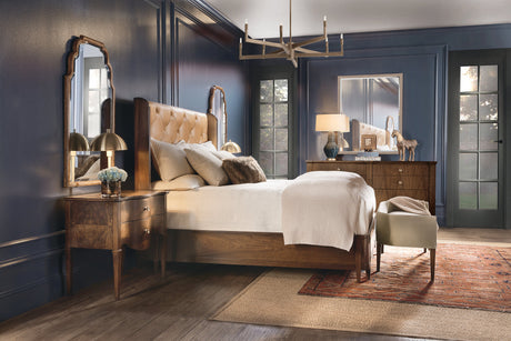 Archives Upholstered Bed by Hooker Furniture in Oak Veneers & Tufted Leather (Queen, King, California King)