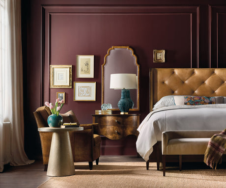 Archives Upholstered Bed by Hooker Furniture in Oak Veneers & Tufted Leather (Queen, King, California King)
