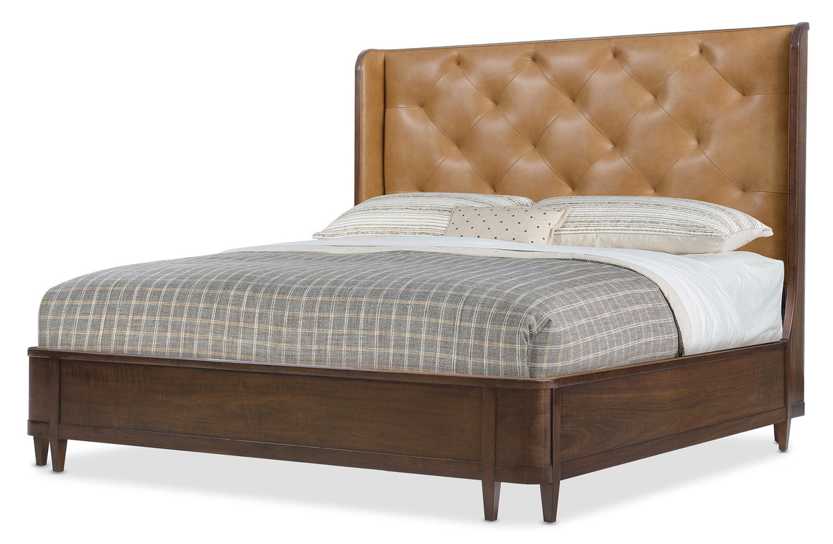 Archives Upholstered Bed by Hooker Furniture in Oak Veneers & Tufted Leather (Queen, King, California King)