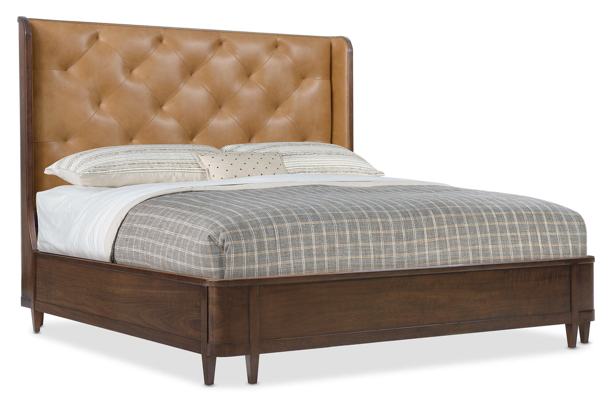 Archives Upholstered Bed by Hooker Furniture in Oak Veneers & Tufted Leather (Queen, King, California King)