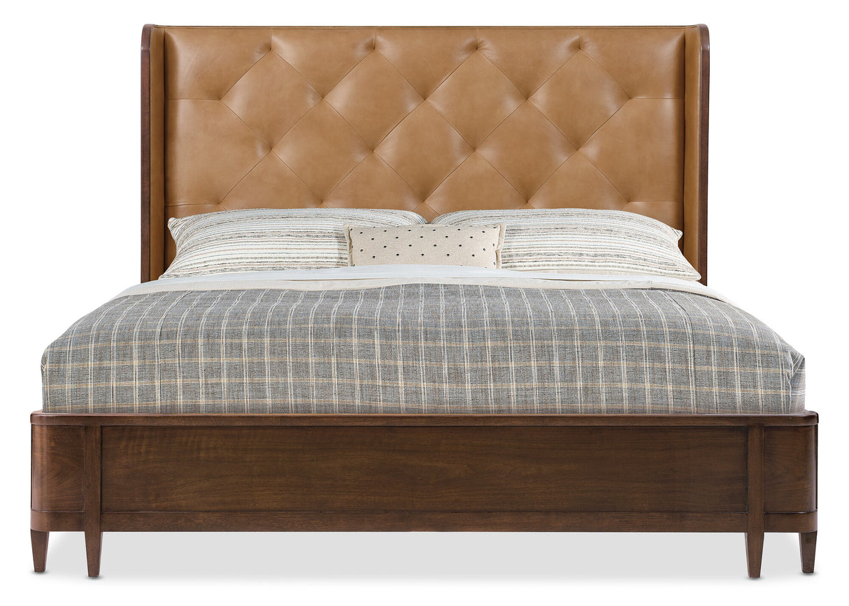 Archives Upholstered Bed by Hooker Furniture in Oak Veneers & Tufted Leather (Queen, King, California King)