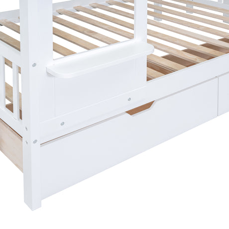 Full-Over-Full Castle Style Bunk Bed with 2 Drawers 3 Shelves and Slide - White(OLD SKU:LT000558AAK-2) - sold by Home Elegance USA