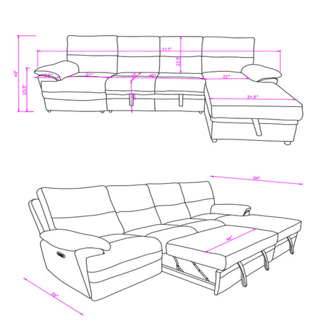 Contemporary KIA Beige/Brown Sectional Sofa with USB and Power Recline in 100% Polyester Fabric - sold by Home Elegance USA