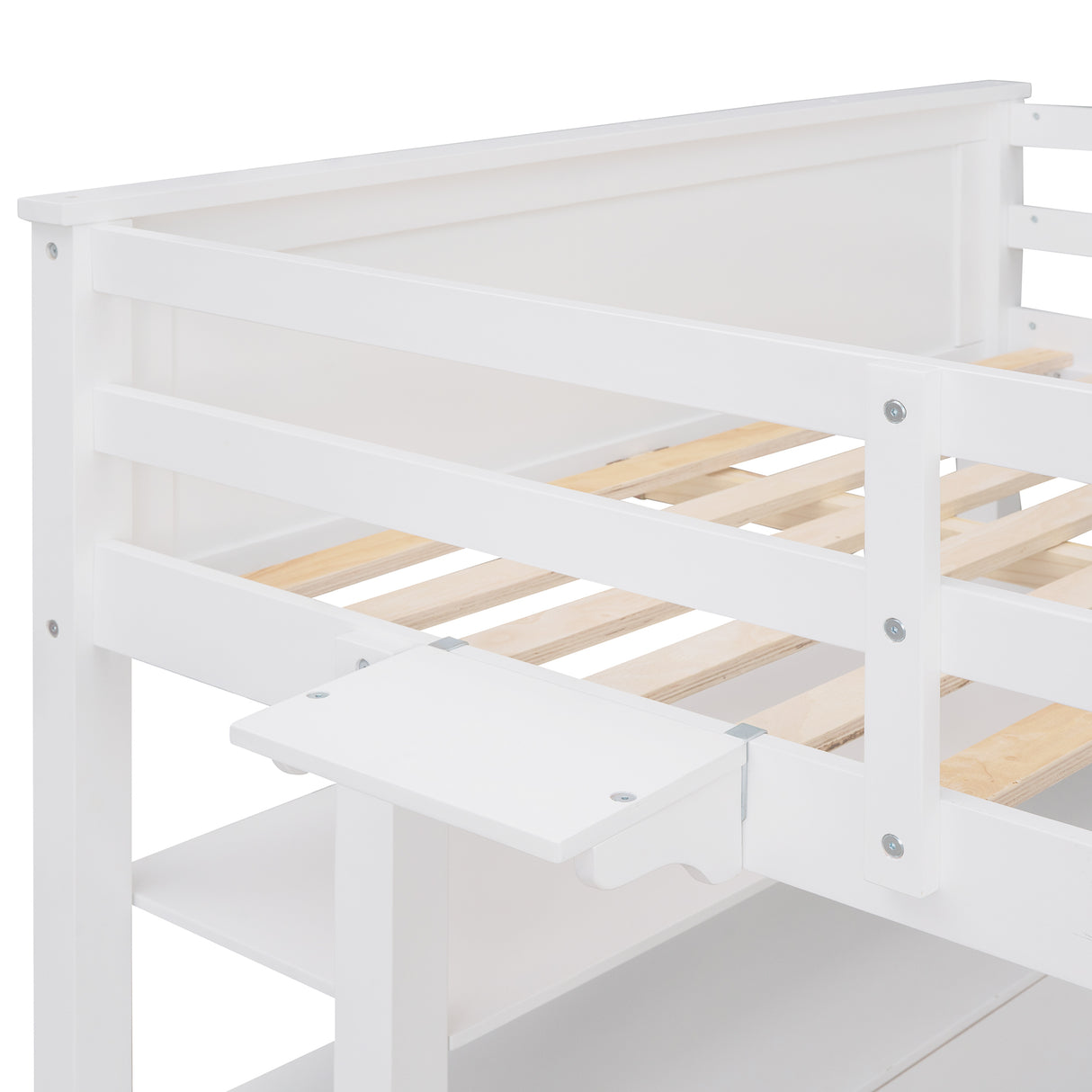 Full size Loft Bed with Drawers and Desk, Wooden Loft Bed with Shelves - White(OLD SKU:LT000529AAK) Home Elegance USA