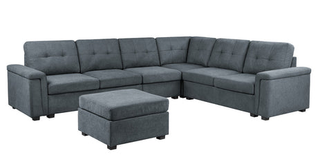 Isla 119' Gray Woven Fabric 7-Seater Sectional Sofa with Ottoman - sold by Home Elegance USA