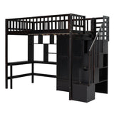 Twin size Loft Bed with Bookshelf,Drawers,Desk,and Wardrobe-Espresso - Home Elegance USA