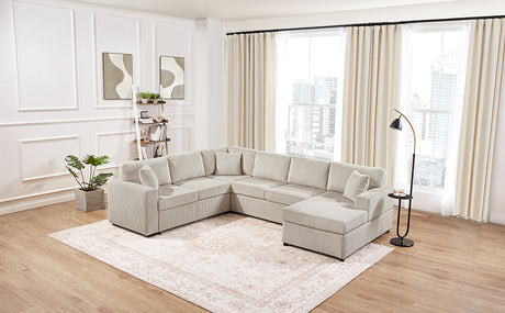 Oversized Sectional Sofa 115.3' U-Shaped Sofa with Chaise Lounge and Three Soft Throw Pillows, Light Gray Corduroy, 115.3' x 90.5' - sold by Home Elegance USA