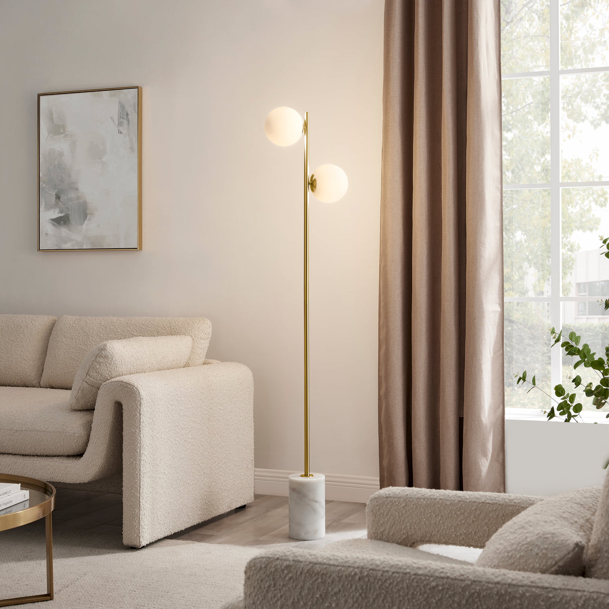 Anechdoche 2 Lights Floor Lamp // Gold and White  | Finesse