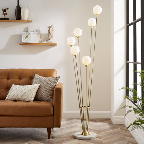 Anechdoche 6 Lights Floor Lamp // Gold and White  | Finesse - Home Elegance USA