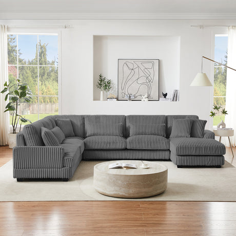 Modern Oversized U-shaped Sectional Sofa with Chaise Lounge in Dark Gray Corduroy, 129' - sold by Home Elegance USA