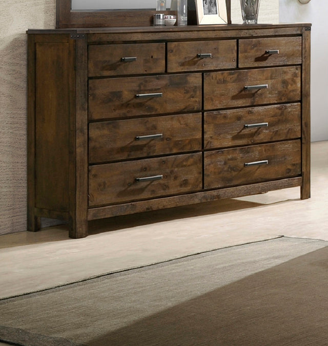 1pc Rustic Industrial Style Brown Seven Drawer Dresser Bedroom Solid Wood Wooden Furniture