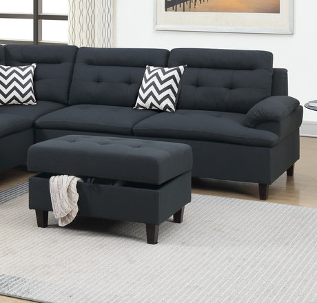 Living Room Furniture Black Cushion Sectional w Ottoman Linen Like Fabric Sofa Chaise - sold by Home Elegance USA