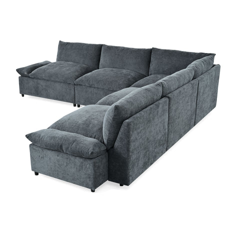 115.5' Modular Deep Gray Sectional Sofa with Durable Polyester Upholstery, Plush Cushions, Hidden Storage Compartments, and Versatile Design for Living Room, Lounge, or Office' - sold by Home Elegance USA