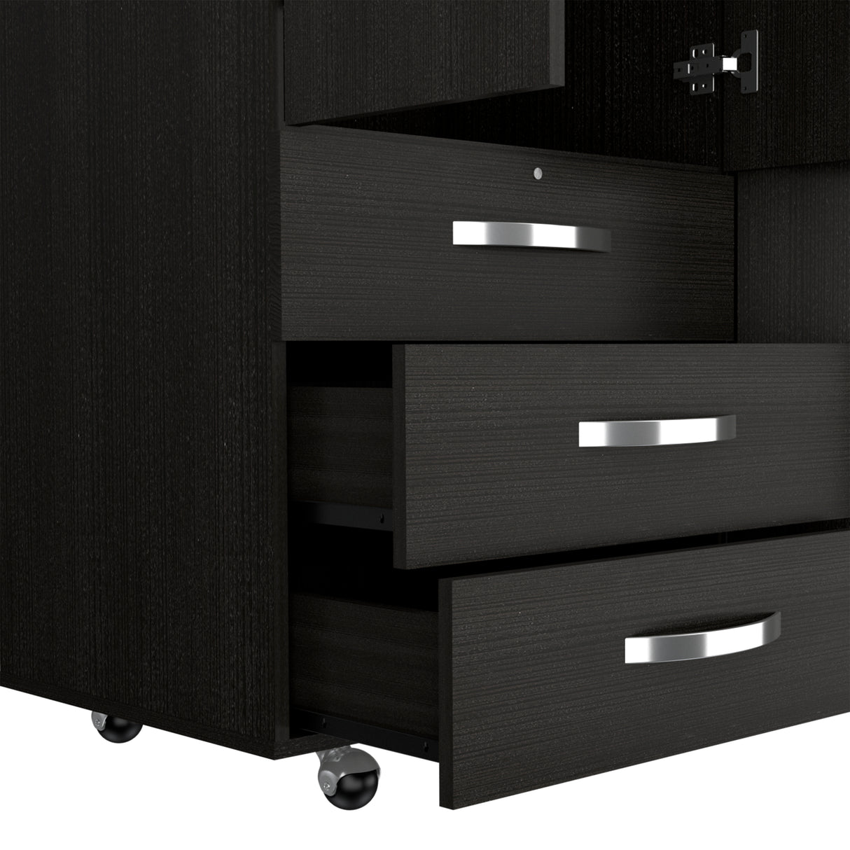 Hamilton Mobile Armoire, 4-Doors Cabinet, Three Drawers, Rods, Four Shelves, Black Wengue - Bedroom - sold by Home Elegance USA