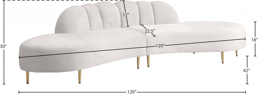 Divine Velvet 2 Piece Sectional In Cream - 618Cream-Sectional | Meridian