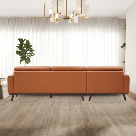 Ella Mid Century Modern L-Shaped Cognac PU Leather Left Sectional Couch with Solid Wood Frame - sold by Home Elegance USA