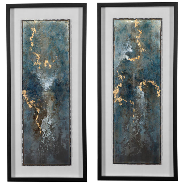Glimmering Agate Abstract Prints (Set of 2) - Blue by Uttermost - View 1