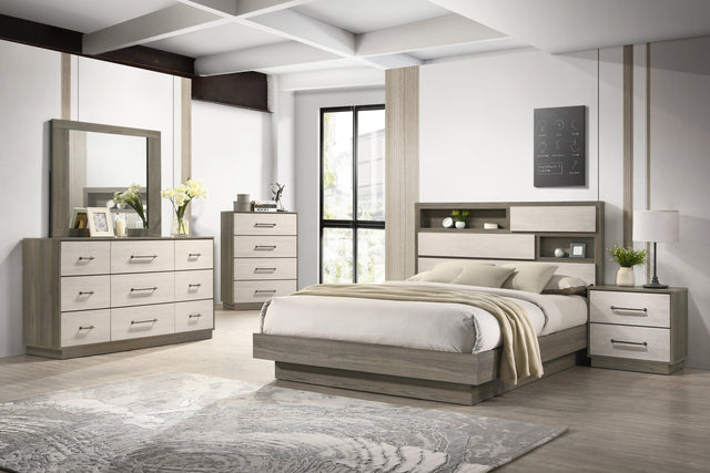 Gem Modern Style 5 Pc Full Bedroom Set Made with Wood in Beige & Brown