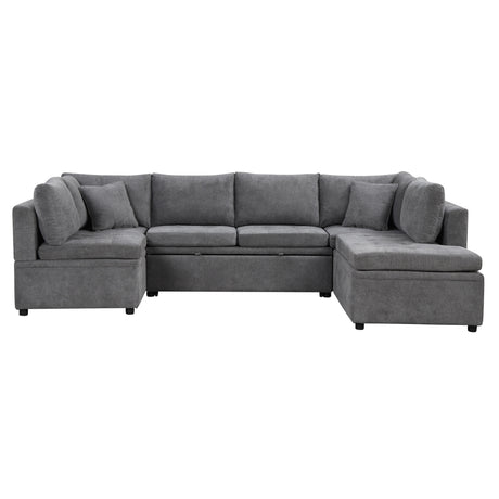 Oversized Sectional Sofa U-shaped Couch Pull-out Sofa Bed with Two Throw Pillows Gray Chenille 117.3' - sold by Home Elegance USA