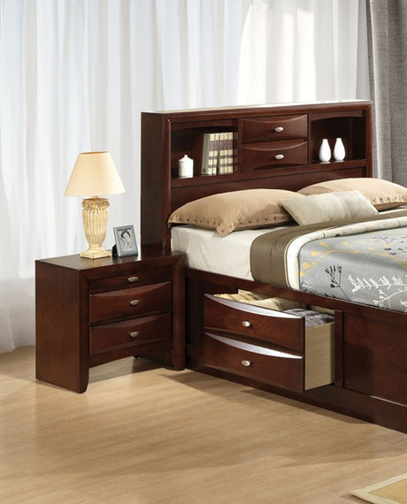 Contemporary Queen Size Bed 2x Nightstands Headboard Bookcase Cherry Color 3pc Set Bedroom Furniture - sold by Home Elegance USA