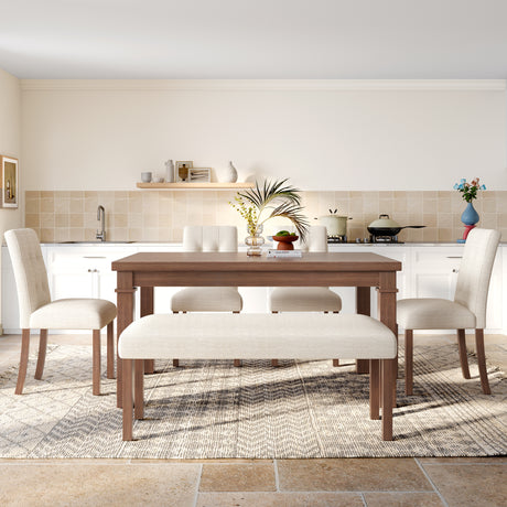 6-Piece Modern Dining Set, Rectangle Kitchen Table with 4 Upholstered Chairs & Bench, Ideal for Dining Room and Living Room, (Easy Assembly, Space Saving) - sold by Home Elegance USA