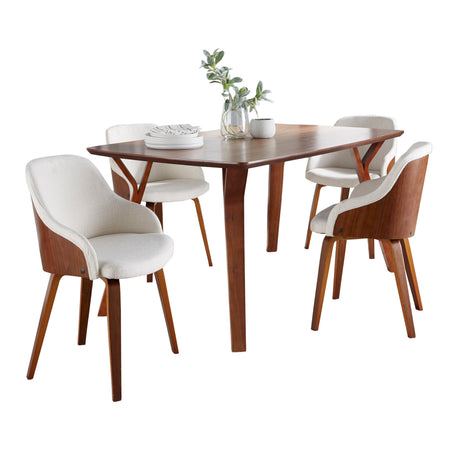Folia-Bacci Mid-Century Modern Dining Set in Walnut Wood and Cream Fabric by LumiSource - 5 Piece - sold by Home Elegance USA