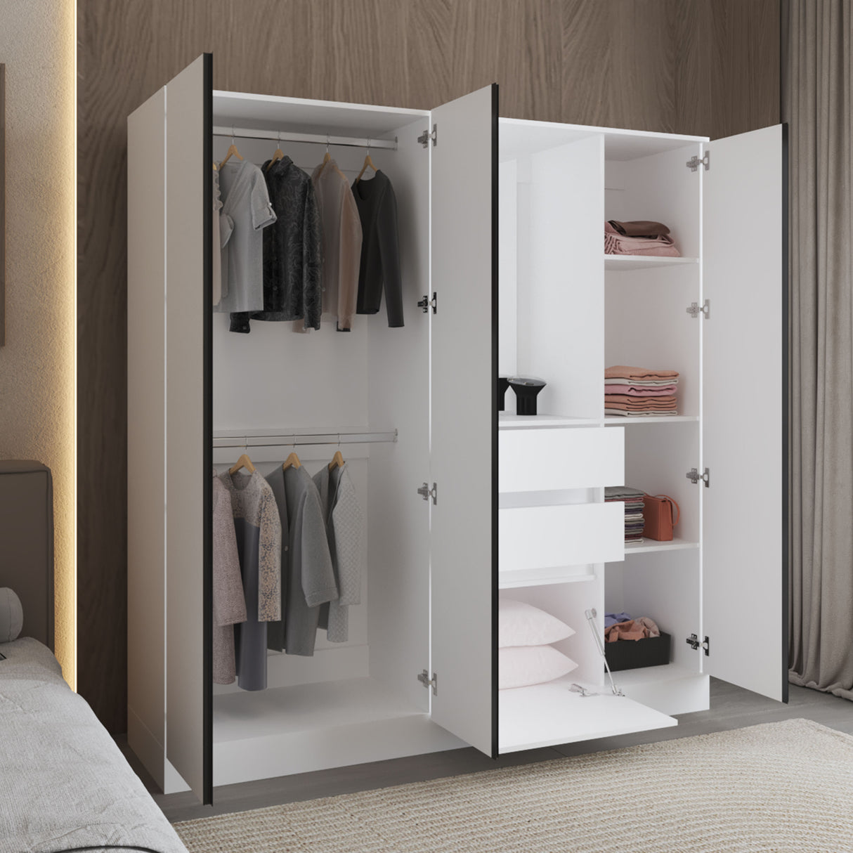 Kamelot 1,80 Armoire With Double Doors, Hanging Rod And Interior Shelves, White - sold by Home Elegance USA