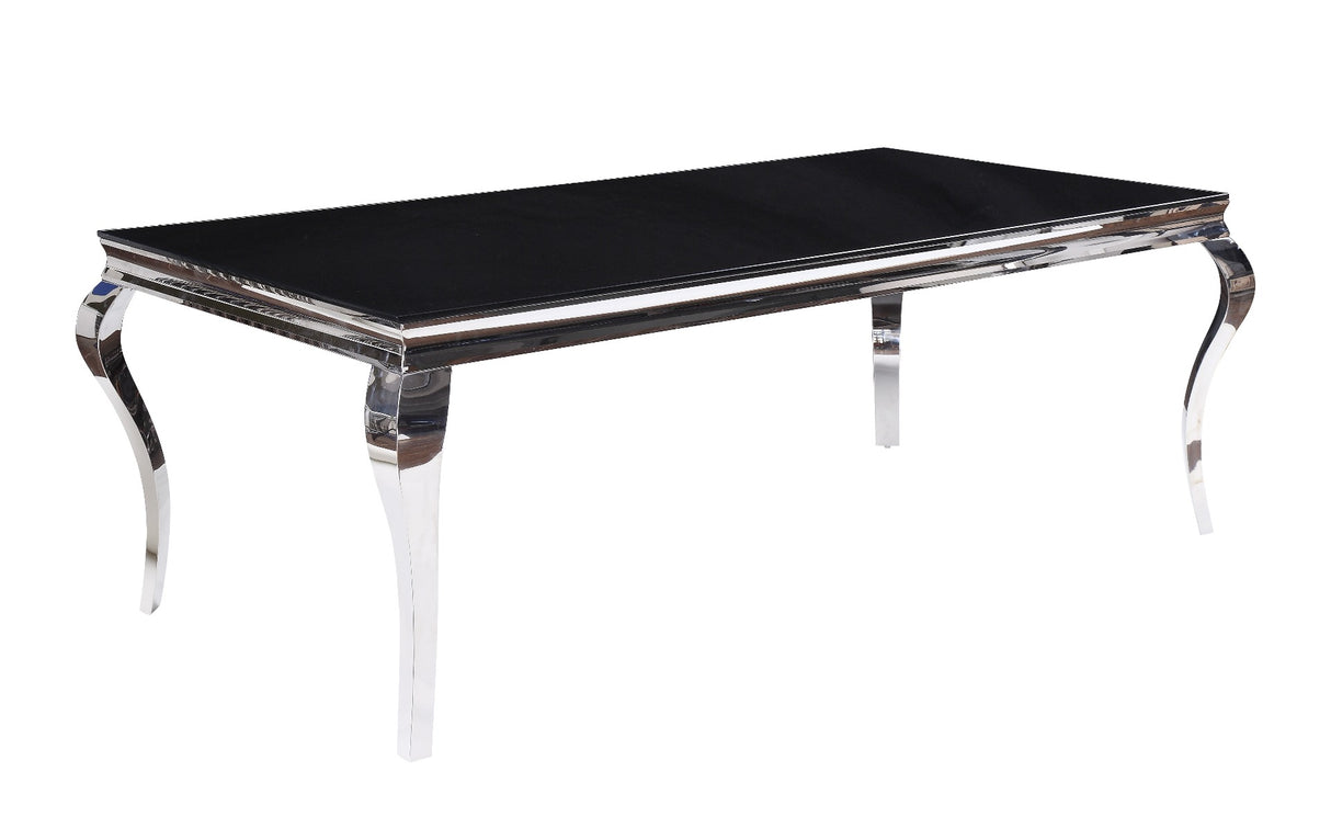 Acme - Fabiola Dining Table 62070 Black Glass Top & Stainless Steel