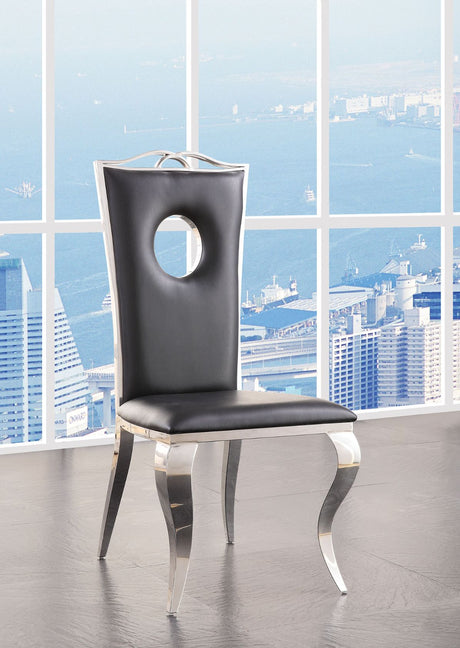 Acme - Cyrene Side Chair (Set-2) 62078 Black Synthetic Leather & Stainless Steel