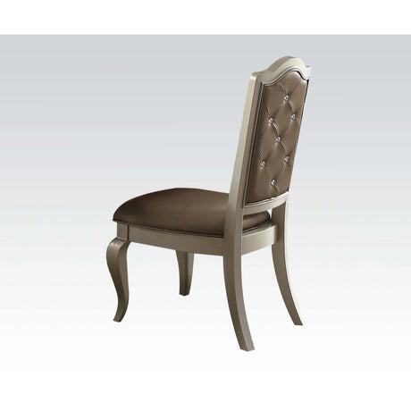 Acme - Francesca Side Chair (Set-2) 62082 Silver Synthetic Leather & Champagne Finish