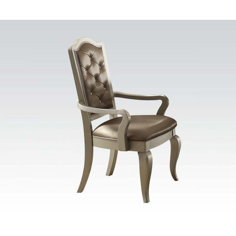 Acme - Francesca Arm Chair (Set-2) 62083 Silver Synthetic Leather & Champagne Finish