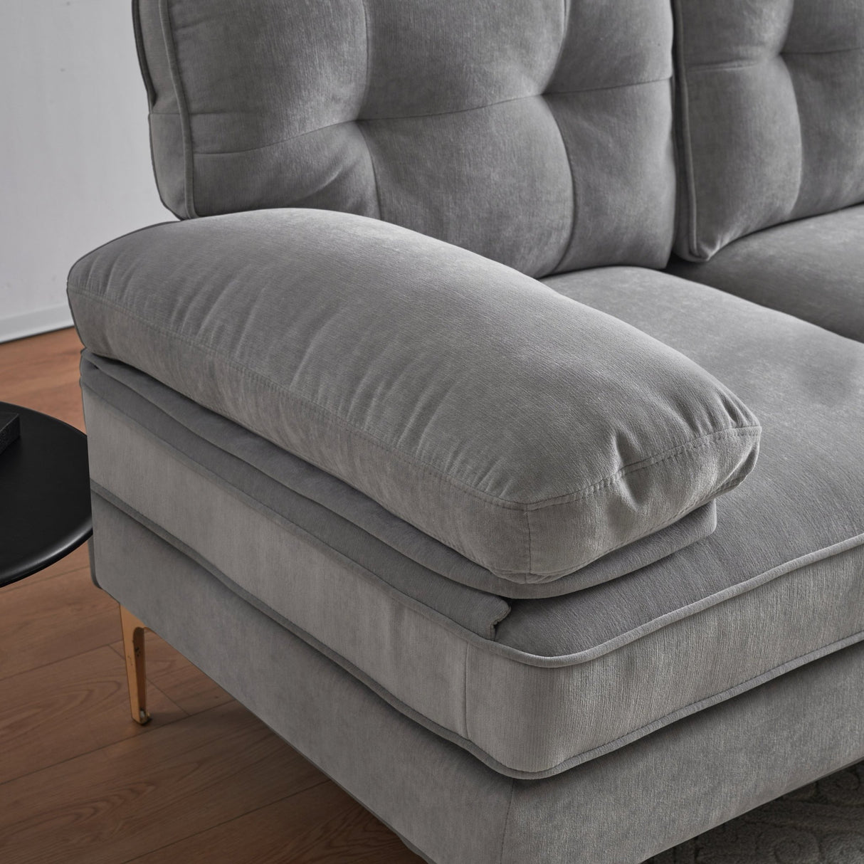 83" Modern Sectional Sofas Couches Velvet L Shaped Couches for Living Room, Bedroom, Light Grey - SG000980AAE - image - 26