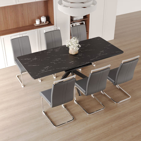 62.4' extendable 78.15' dining Table Set for 6-8 Person for Dining Room,C-shaped Tube Soft padded armless dining chair and Very large Dining Room Table Kitchen Table Chair Set with metal Legs - sold by Home Elegance USA