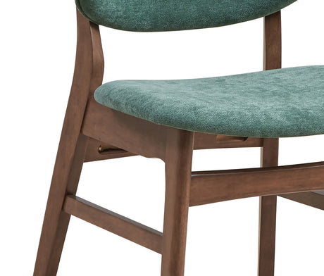 Bevis 5-Piece Walnut Finish Dining Set with Faux Marble Tabletop and Green Upholstered Chairs - sold by Home Elegance USA