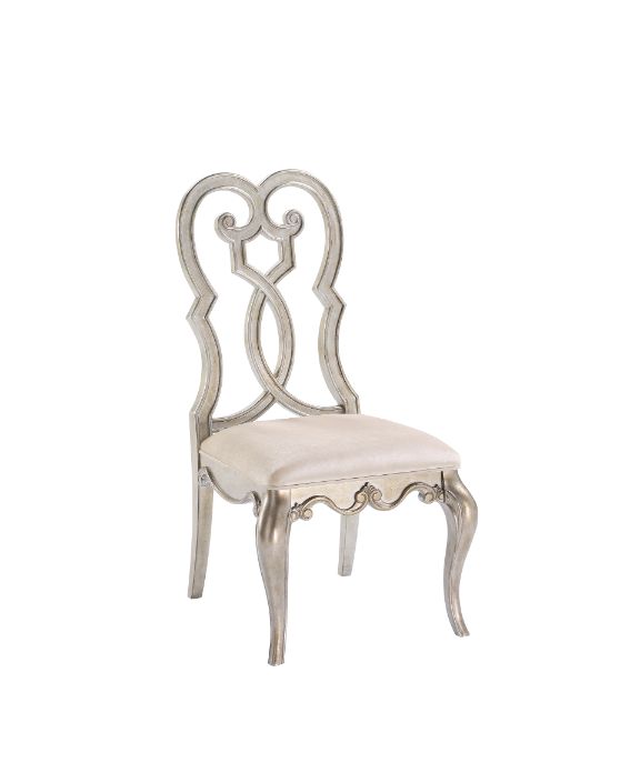 Acme - Esteban Side Chair (Set-2) 62202 Ivory Velvet & Antique Champagne Finish