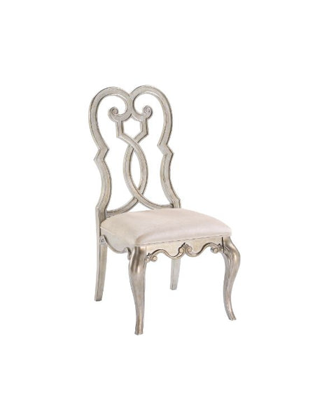 Acme - Esteban Side Chair (Set-2) 62202 Ivory Velvet & Antique Champagne Finish
