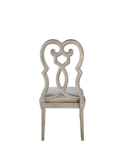 Acme - Esteban Side Chair (Set-2) 62202 Ivory Velvet & Antique Champagne Finish