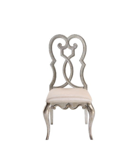 Acme - Esteban Side Chair (Set-2) 62202 Ivory Velvet & Antique Champagne Finish